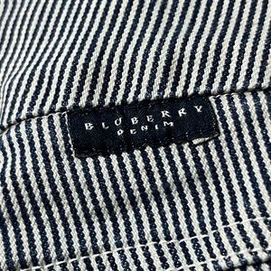 BLUBERRY Denim Striped White Blue Pull On Tapered Stretchy Nautical Pant